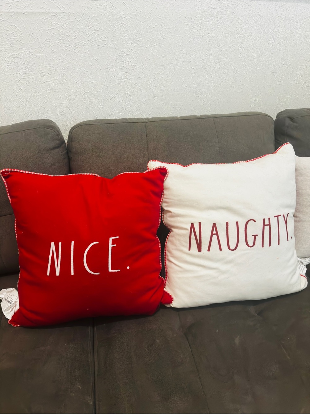RAE DUNN Holiday 'Nice' and 'Naughty' Decorative Throw Pillow Set - Red & White
